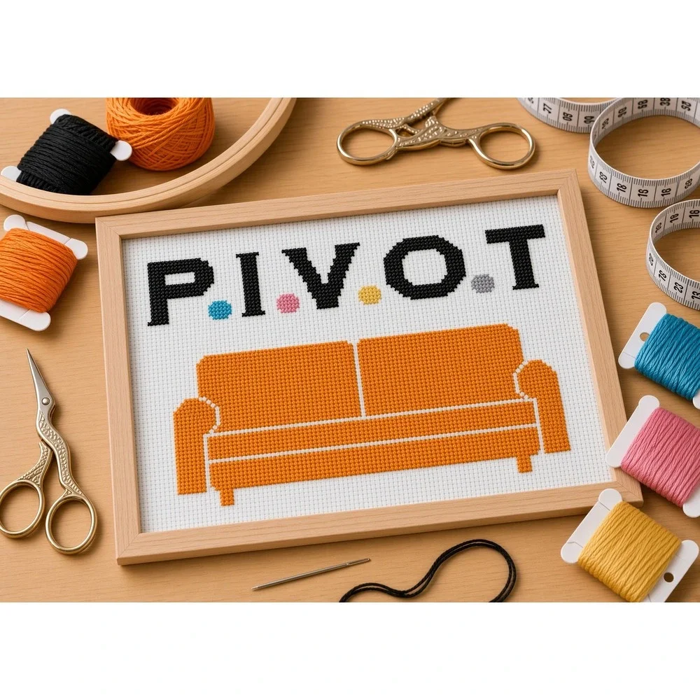 Pivot Friends Cross Stitch Pattern Orange Sofa Sitcom Pop Culture DIY